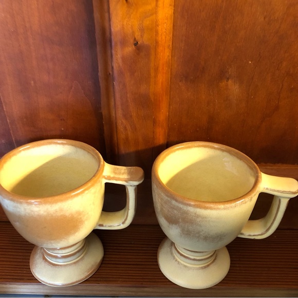 Frankoma Pottery 26LC Light Brown Yellow Beige Cup Goblet Set of 2 VTG MINT 4”H - Picture 7 of 9